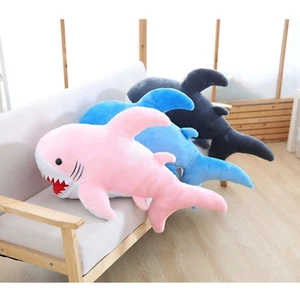 90cm Jumbo Pink/Grey/Blue 3D Shark Stuffed Animal Toy Plush - Shark Cushion Thro - Picture 1 of 9