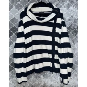 Lane Bryant Damen Maritim Streifen Jacke Gr. 28 Navy/Weiß Asymmetrisch Moto Reißverschluss - Bild 1 von 7
