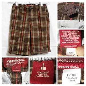 Boys Arizona Size 8 R Brown/Tan/Orange PLAID Chino Khaki Adjustable Waist Shorts - Picture 1 of 12