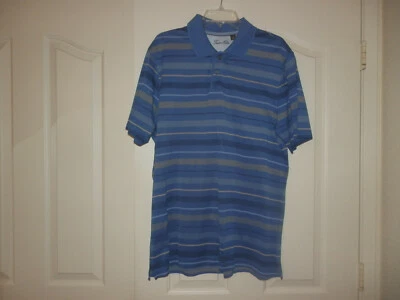 Men's Tasso Elba Golf Polo Size Large 100% Cotton Shirt Short Sleeve Blue Stripe - Image 1 of 3