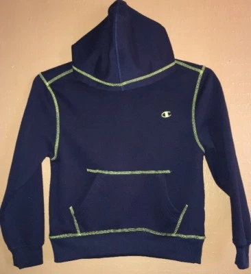 Champion Authentic Youth Large 10/12 Navy Blue/lime Green Pull Over Hoodie warm - Image 1 of 4