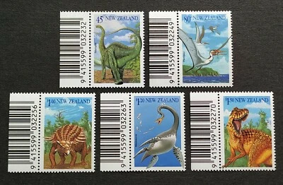 1993 New Zealand Extinct Animals Dinosaurs 5v Stamps Mint NH (barcode tabs) - Image 1 of 2