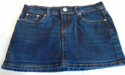 Miss OK Jeans Mini Skirt Size 12 Blue Distressed Denim Gold Stitch Logo - Image 1 of 4