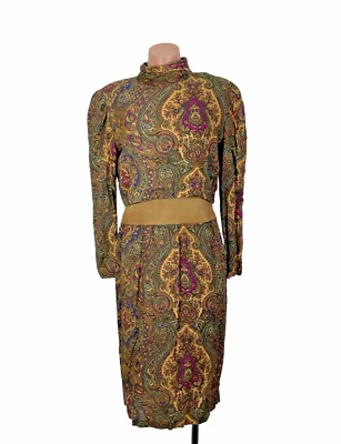 Vestido Patty O'Neil Mujer Cachemira Floral Gamuza De Colección Años 60 70 Hippie Artístico Cuello Simulado Foto 1 de 4