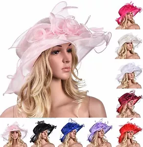 Vestido de mujer Iglesia Boda Kentucky Derby Ancho Ala Pluma Sun Floppy Hat A341 - Imagen 1 de 119
