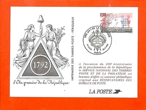 AN 1 DE LA REPUBLIQUE / CARTE SOUVENIR / PHILATELIE 1992 - Imagen 1 de 2