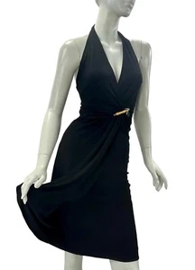 NWT 2006 Vintage Gucci Wrap Effect Black Dress Open Back and Bamboo Pin 38 US 2 - Picture 1 of 5