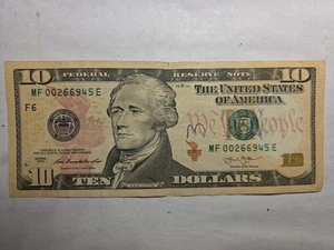 $10.00 US Currency 2013 Low Serial Number MF 00266945 E - Picture 1 of 5