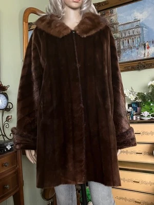 Abrigo Mujer Piel Genuina - Swinger con Cuello Visón Real s-XL Foto 1 de 4