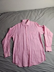 Peter Millar Crown Check Leinenhemd mit Knopfleiste Herren Größe 16,5 x lang rosa NEU - Bild 1 von 8