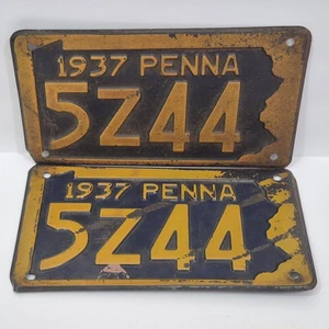 Targhe Pennsylvania vintage 1937 5Z44 automobile patina da collezione - Foto 1 di 5