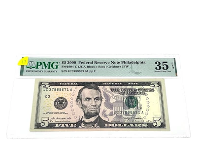 2009 $5 Five Dollars, FEDERAL RESERVE NOTE Philadelphia, COLOR,'PMG 35 CVF (#47) - Image 1 of 2