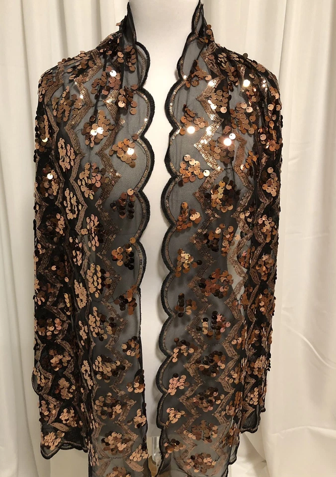 Роскошный шарф с блестками JOAN RIVER черный и медный 22 дюйма ширина x 72 дюйма длина новый - Изображение 1 из 4