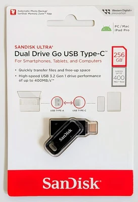 256 GB SanDisk Ultra Dual Drive Go USB Type-C  & Type A. Android, MAC, Windows - Image 1 of 4