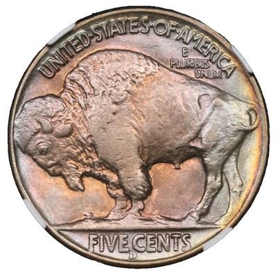 1937-D Buffalo Nickel NGC MS-63 Toned End Roll Album Toning Rainbow - Image 1 of 4