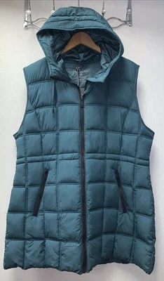 Chaleco acolchado largo con capucha Bernardo Teal BM talla XXL chaqueta empacable para clima frío Foto 1 de 4