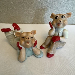 2 Vintage Porzellan Schweine Mid Century Modern Retro Kitsch Made in Japan - Bild 1 von 7