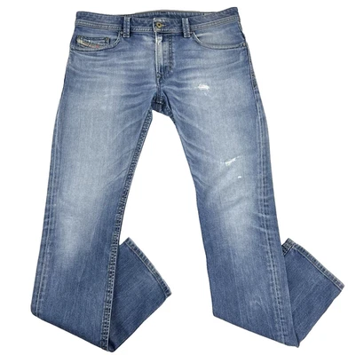Jeans skinny fino masculino DIESEL THAVAR denim azul WASH 0848C tamanho 33x34 desgastado - Imagem 1 de 4