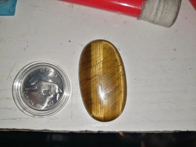 64.5 Carat Tiger Eye Cabochon Cut 1.75" X 1" X O.25" Gemstone 12.9g - Image 1 of 4