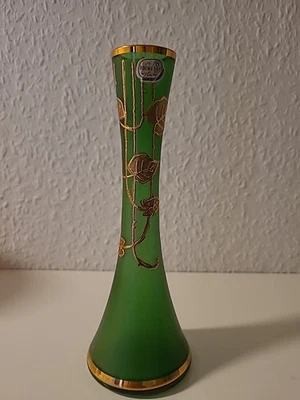 Schöne grüne Jugendstil-Vase aus Glas - vergoldetes Ornament - um 1900 21cm - Bild 1 von 4