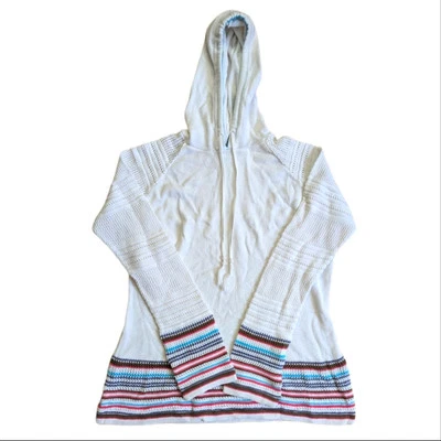 Athleta Striped Crochet Knit Pullover Hoodie Long Sleeve Boho Sweater - Image 1 of 4