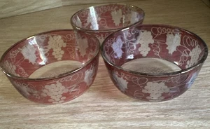 Antique Red Ruby Cranberry Flashed Cut to Clear Art Glass Bowls set of 3 Grapes - Picture 1 of 15