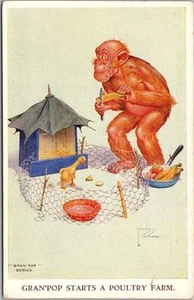 Postal de LAWSON WOOD firmada por artista de la década de 1910 "GRAN'POP COMIENZA UNA GRANJA AVÍCOLA" sin usar - Imagen 1 de 2