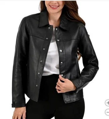 Frye Womens Leather Jacket Black Pockets Adjustable Cuffs Snap Buttons - Imagem 1 de 4