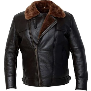 Men’s Brown B3 Bomber Jacket Real Shearling Leather Aviator Pilot Coat Handmade - Picture 1 of 3