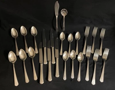 Art Deco Style Thor Design Plated Silverware SL & GH Rogers Oneida Co. 25 pc - Image 1 of 4
