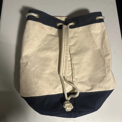 LL Bean Boat and Tote Canvas Barrel Bag Duffle Bucket Bag Rope Drawstring USA - Image 1 of 4