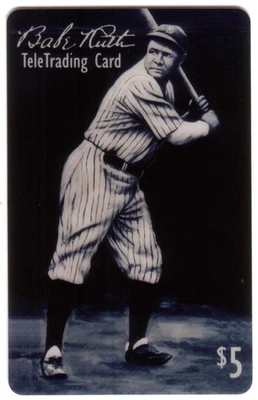 Baseball Legend B&W Babe Ruth Ready To Swing Bat (New York) USED Phone Card - Image 1 of 2
