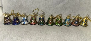 Set Of 10 Cloisonne Christmas Ornaments Mini Bells 1.5" Tall - Picture 1 of 7