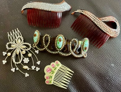 Paquete de accesorios para el cabello vintage lote de 5 clips peines pedrería Foto 1 de 4