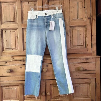Pantalones de mezclilla FRAME talla 25 Le High dos tonos recortados rectos tiro alto retazos nuevos con etiquetas Foto 1 de 4
