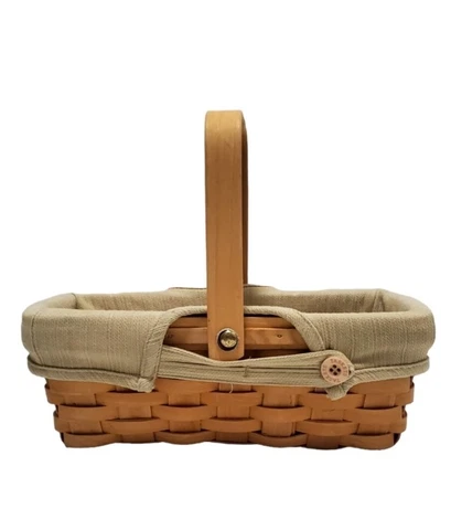 Taskets Renaissance Woven Wood Basket Plastic Liner Handle Rectangle Cover
