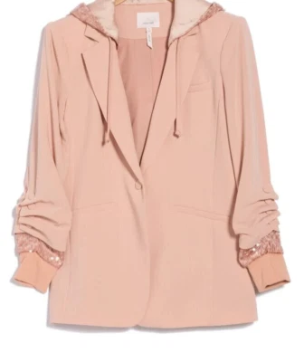 NUEVA, Chaqueta con Capucha Cinq A Sept Khloe Lentejuelas en Rosa Talla 14 #SJ1870 Foto 1 de 4