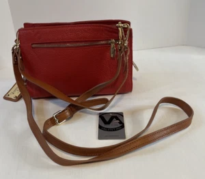 Valentina Pebbled Leather Crossbody Handbag Red Made in Italy - Picture 1 of 14