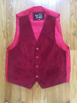 Colete de camurça vermelho de couro real feito na Inglaterra, tamanho G perfeito! - Imagem 1 de 4