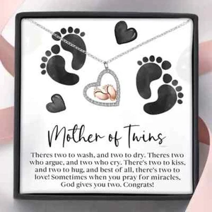 Mother of Twins Angel Feet Silver Necklace Pendant - Necklace Pendant baby feet - Picture 1 of 6