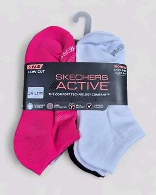 SKECHERS ACTIVE Mujer Calcetines Corte Bajo Cojín Soporte Arco 6 Pares Zapato Talla 6-9.5 Foto 1 de 2