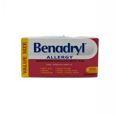 Benadryl Allergy Itch Hives Diphenhydramine Hydrochloride 25mg 100 Caplets - Image 1 of 4