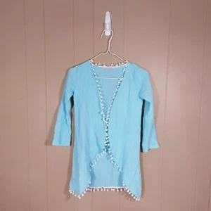 Henry and Coco Bali Aqua Blue Swim Cover up Pom Poms 100% Cotton Girls - Picture 1 of 3