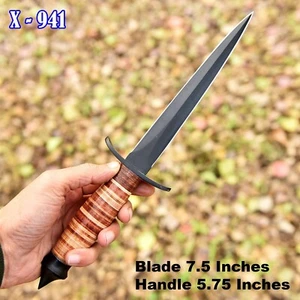 V-42 Dagger 440 Leather Replica US Special Forces WWII Fixed Knife- Double Edge - Picture 1 of 5