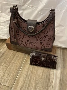 Boc Brown Beautiful Heart Accented Purse & Wallet Set - Picture 1 of 23