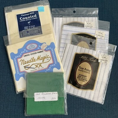 Cross Stitch Fabric Aida Christmas Green Ivory Tear Away Assorted Lot - Image 1 of 4