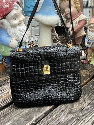 Bolso sin asas de noche de charol negro Lord & Taylor de colección años 70 80 Foto 1 de 4