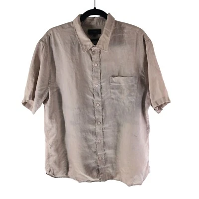 Vince Mens Button Down Shirt Linen Short Sleeve Light Pink L - Image 1 of 4
