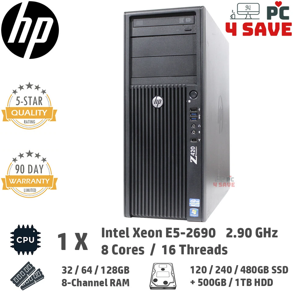 HP XEON E5-2690 CPU / 128GB RAM / 480GB SSD + 1TB HD GPU Z420 Custom Workstation - Image 1 of 4