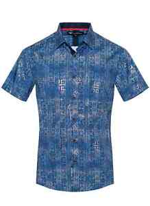 Men's Italian fashion Buttoned Short Sleeves Shirt Navy Paisely VIP collection
